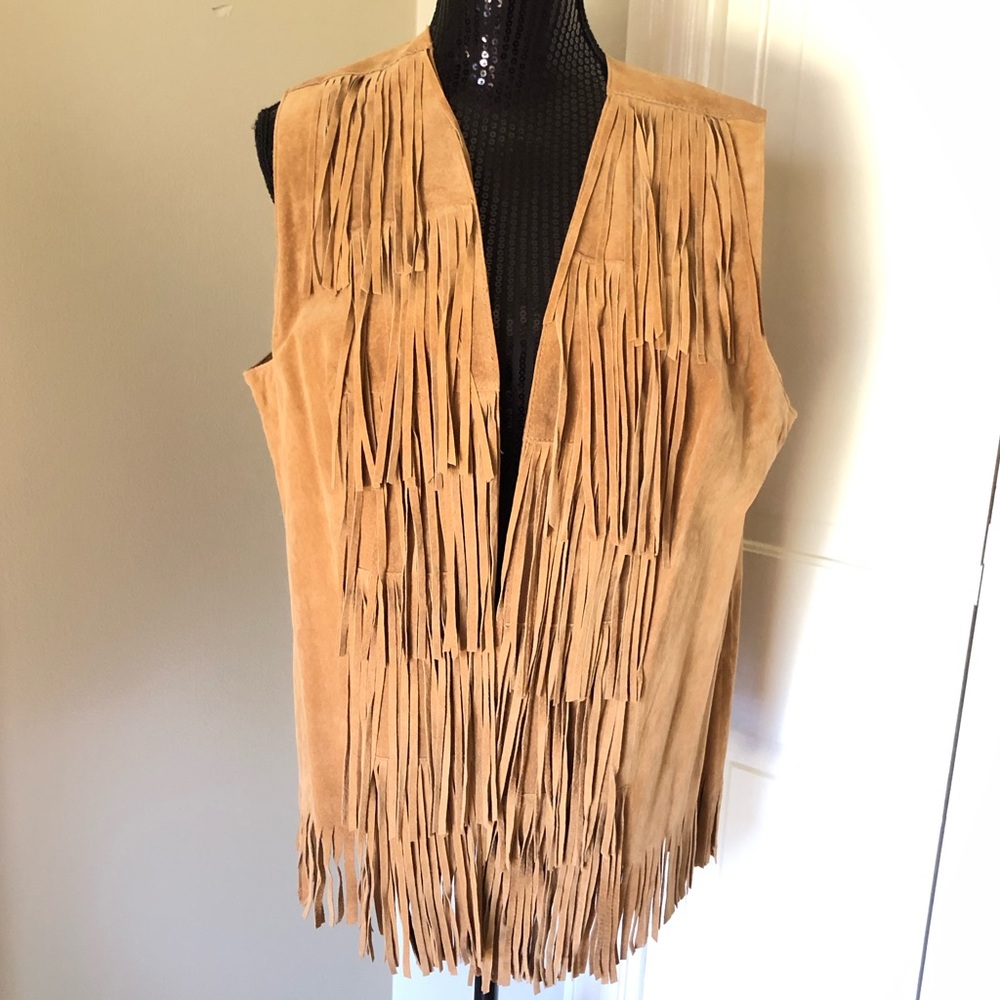 Chico’s suede fringe vest tan boho